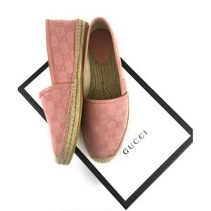 Gucci Pink Signature GG Espadrille Canvas Slip Ons